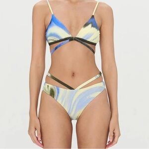 SIMKHAI watercolor bikini Sz XS, greens and blues, sexy as all get out.
